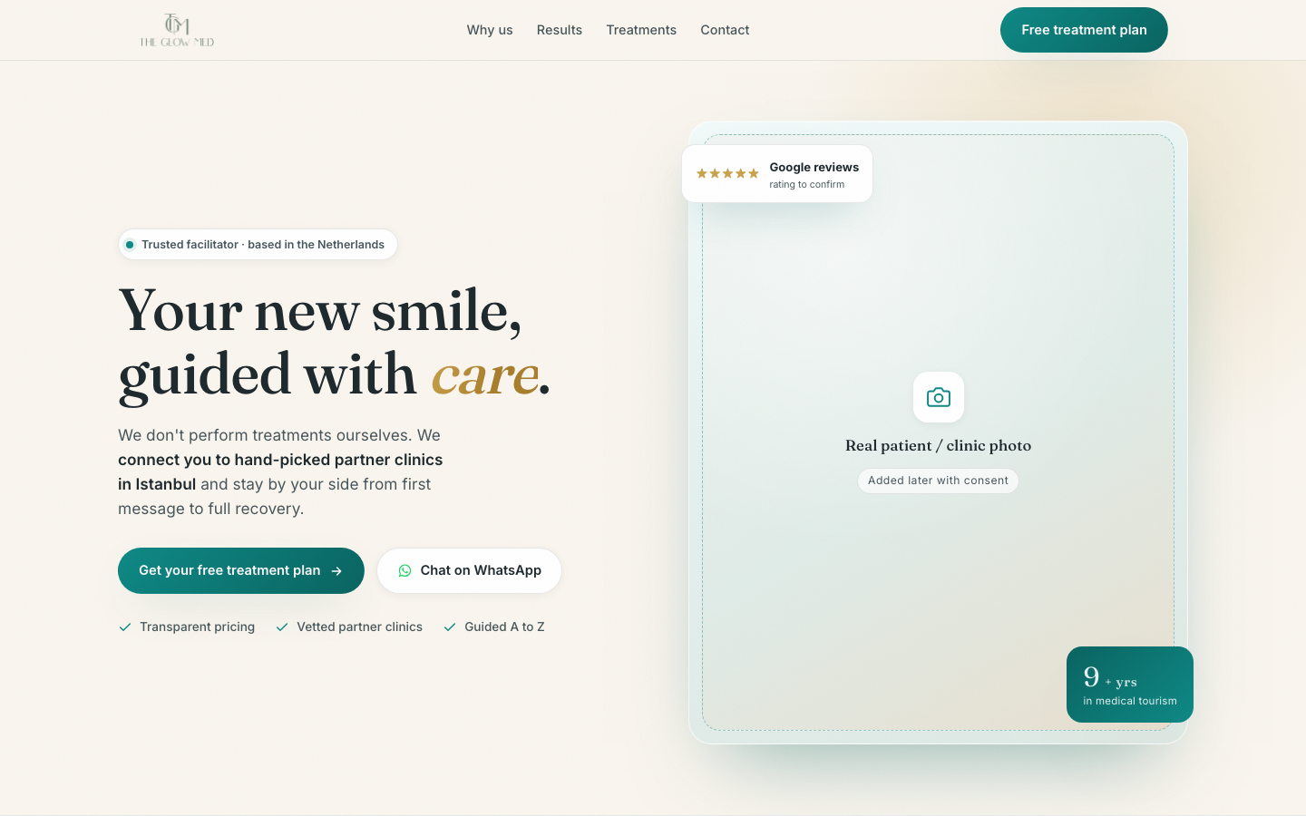 Preview of the Warm trust website concept for The Glow Med
